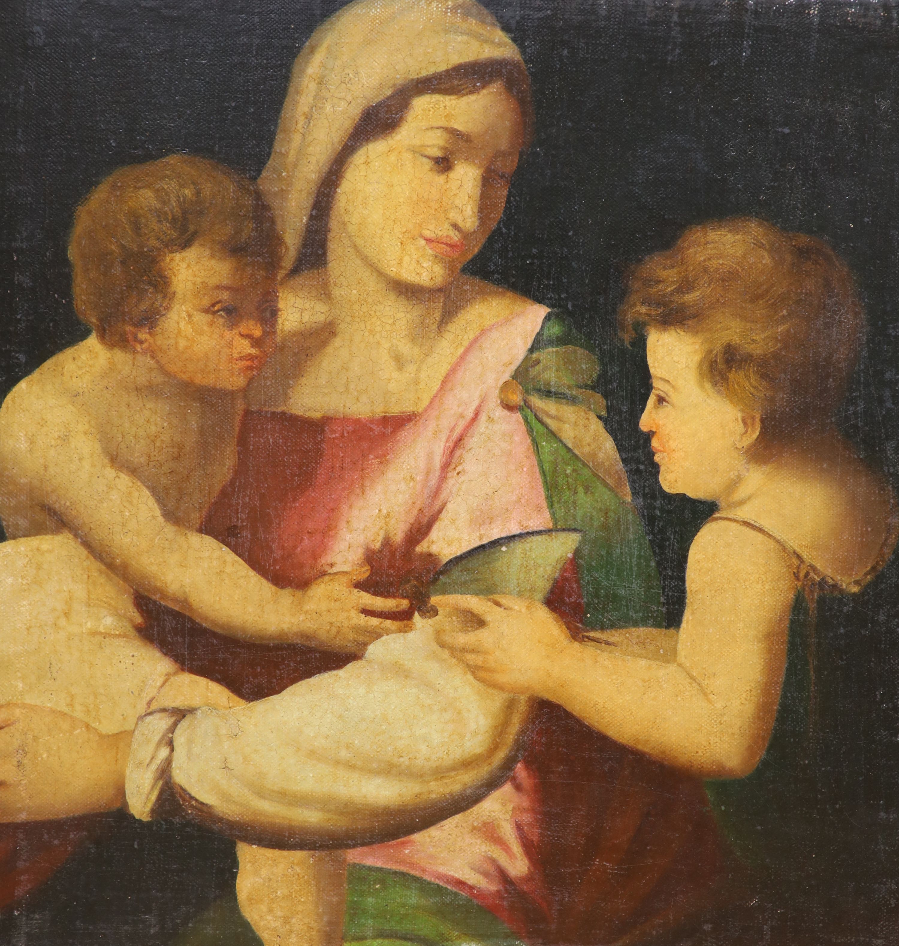 Italian School, oil on canvas, Mother and children, 49 x 49cm